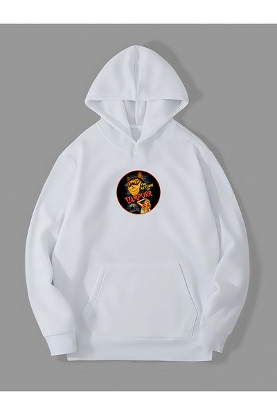 Harmandar Φούτερ με κουκούλα Unisex White Vampurr Printed Hooded - Hoodie Kangaroo Pocket
