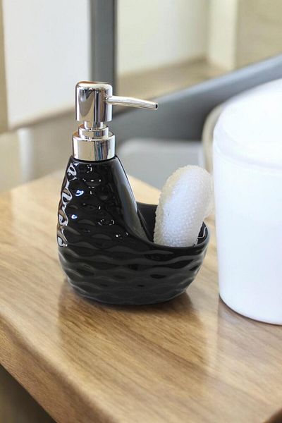ALBETTO Porcelain Soap Dispenser with Black Sponge Holder Compartment - 400ml 3260s