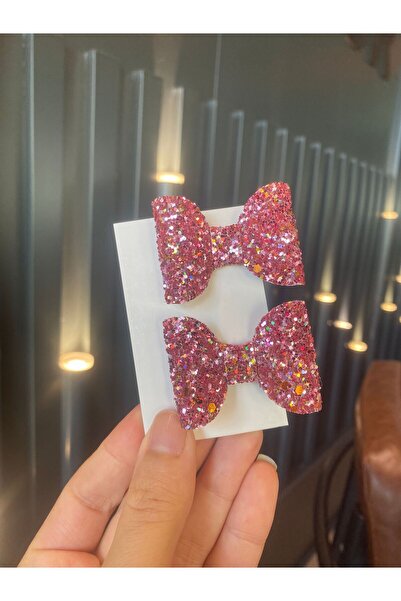Selda Aksesuar Pembe Miks Glitter Simli Fiyonk Toka Seti 2’li Klipsli