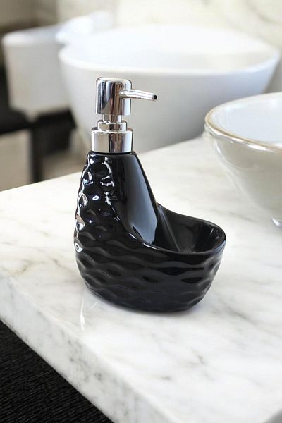 ALBETTO Porcelain Soap Dispenser with Black Sponge Holder Compartment - 400ml 3260s