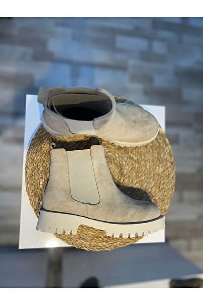 Hermones Hardy Cream Genuine Leather Women's Ankle Elastic Boots