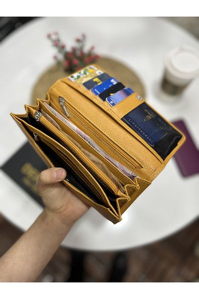 DERKON Useful Genuine Leather Yellow Women's Wallet