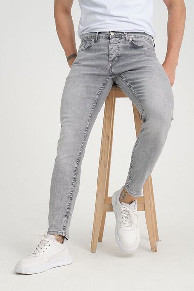 OneZero Ανδρικό παντελόνι σε γκρι Skinny Fit - Light Snow Wash, με κουμπιά