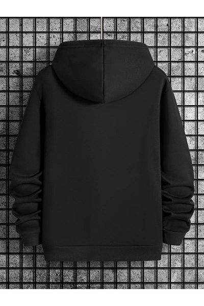 PALPİTO Hanorac negru unisex cu glugă cu imprimeu Milano - Glugă cu 3 fire