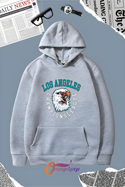 oneagılyazı لوس أنجلوس تشامبيونز - سويت شيرت بغطاء للرأس مطبوع