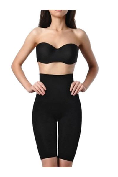 Momslab Women's Black Seamless High Waist Long Leg Gathering Corset 2460