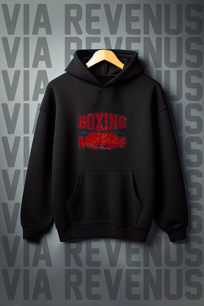Vordevia Boxing Printed - 3 Thread Kangaroo Pocket, Oversize Hooded Sweatshirt