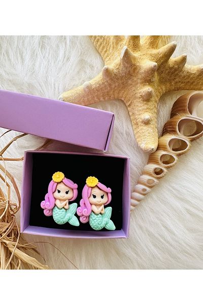 1PARÇAMAVİ Mermarid mermaid screw pinch clip children's earrings - no piercing earrings