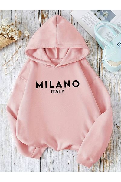 PALPİTO Φούτερ Milano Printed Unisex Pink Hoodie - Φούτερ με κουκούλα 3 νημάτων