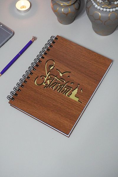markcat Istanbul Patterned Wooden Notebook - Notebook - School Notebook - Unlined Notebook - Notebook