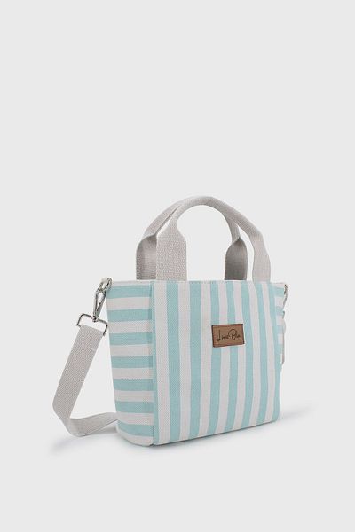 LUNABLU Mini geantă tote de in cu dungi pentru femei