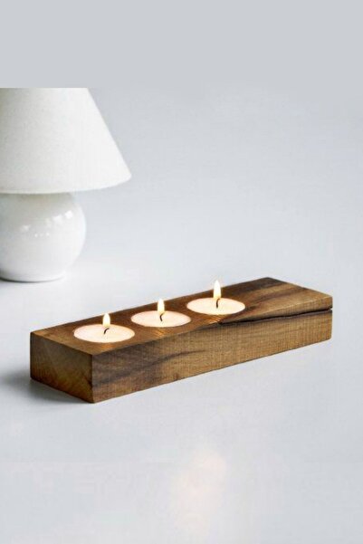 LALEZEN HOME Ahşap Mumluk 3lu