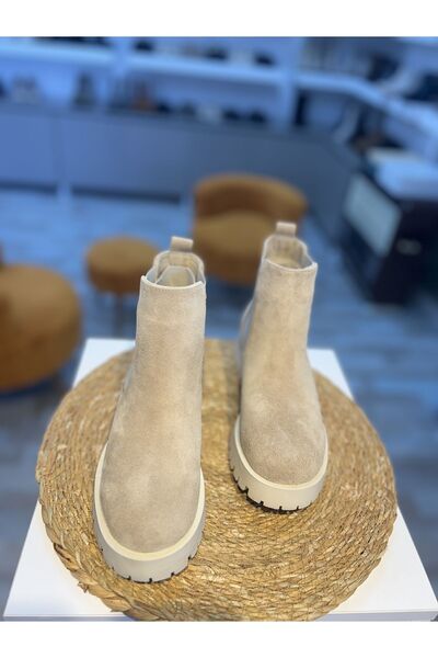 Hermones Hardy Cream Genuine Leather Women's Ankle Elastic Boots