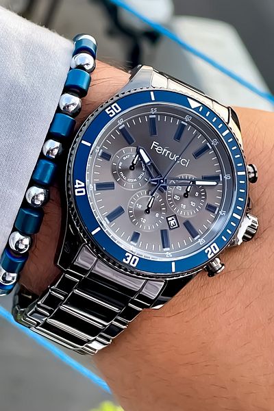 Ferrucci All Functions Active Waterproof Steel Case Silicone Cord Men's Wrist Watch with Bracelet gift