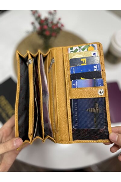DERKON Useful Genuine Leather Yellow Women's Wallet