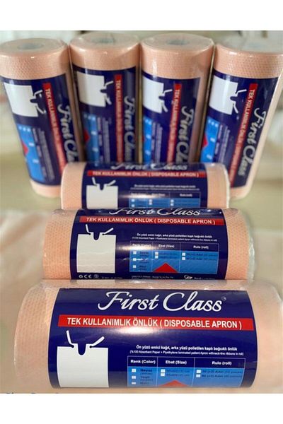 First Class مصقول باللون البرتقالي - مريلة طبيب أسنان مقاومة للسوائل مكونة من 80 قطعة، 2 لفة