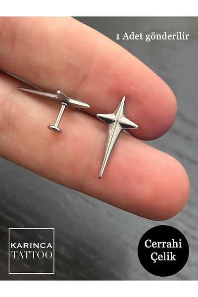 Karınca Piercing Star Silver Color Modern Flat Ear Tragus Piercing