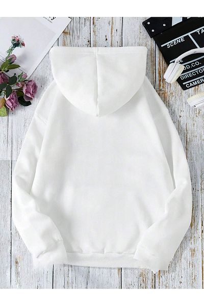 PALPİTO Φούτερ με κουκούλα με κουκούλα Milano Printed Unisex Λευκή κουκούλα - 3 νήματα