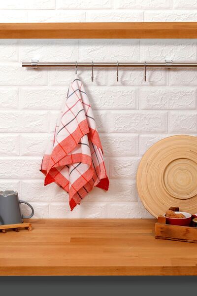 kozavitrin Turuncu Pamuk Büyük Kareli Mutfak Kurulama Bezi 50x70 cm