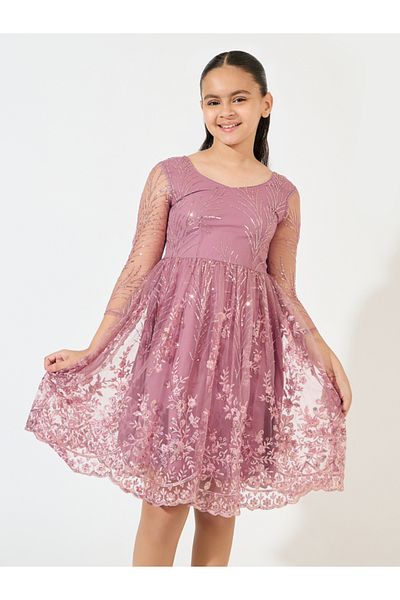 Styli Mesh Insert Sequined Dress
