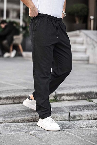 Yakamoz Tekstil Men's Relaxed Blue Linen Trousers