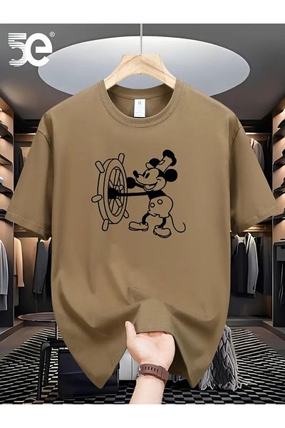 PALPİTO Μπλουζάκι Unisex Oversize Mini Mouse με στάμπα - Καφέ