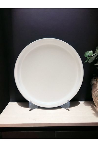 kitchen trend صينية تقديم صينية معدنية بيضاء مفردة مقاس 22 سم للشاي والقهوة والكعك