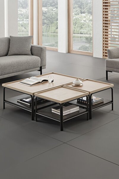 Enza Home Terra Geometrik Desenli Yan Sehpa - Açık Meşe