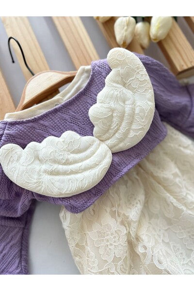 Tufitto Kanatlı Triko Bolerolu Kız Bebek Elbise