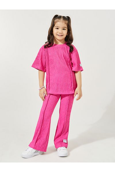 Styli Textured Knit Dropped Shoulder T-Shirt & Pants Set