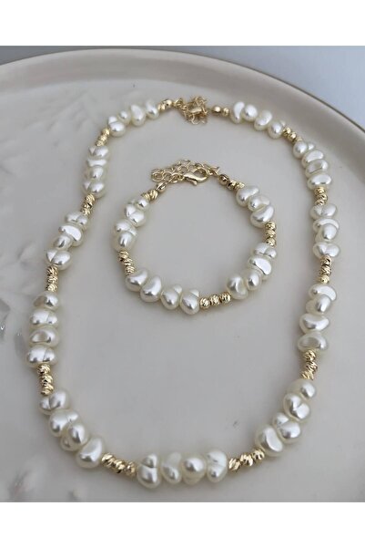 Leerybee تصميم لؤلؤي باروكي فاخر: مجموعة قلادة وسوار قصيرة مصنوعة يدويًا - أنيقة وعصرية وعصرية