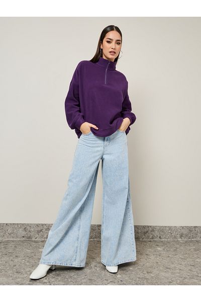 Styli Oversized Fit Half Zip Fleece Sweatshirt