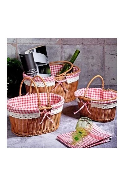Kosova 3-Piece Wicker Rattan Knitted Picnic Basket - Oval Design