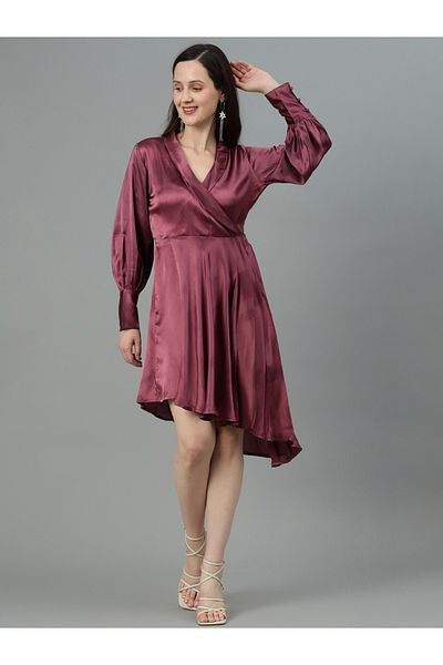 Kotty By Styli Satin Knee Length Dress with Asymmetric Hem