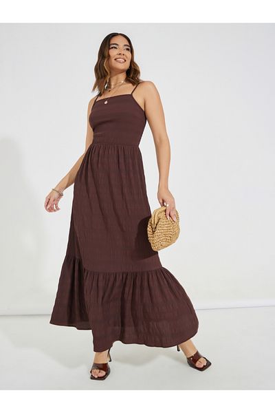 Styli Strappy Textured A-Line Maxi Dress
