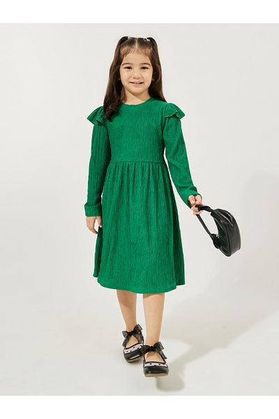 Styli Ruffle Detail Textured A-Line Dress