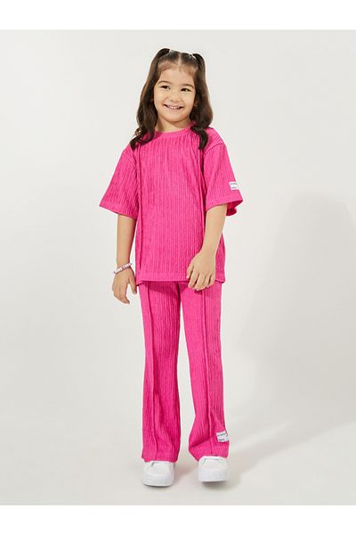 Styli Textured Knit Dropped Shoulder T-Shirt & Pants Set