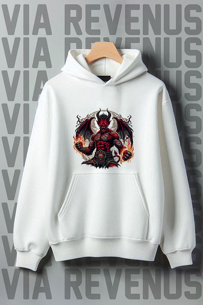 Vordevia Devil Boxing Pattern - 3 Thread Kangaroo Pocket Oversize Hooded Sweatshirt