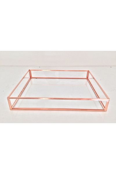 GÜVEN Glass Groom/Coffee Presentation Tray with Mirror Base 25X20X4 cm