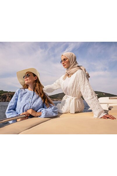 Benin Baby Blue Poplin Hijab Dress - Brode Detailed - Benin