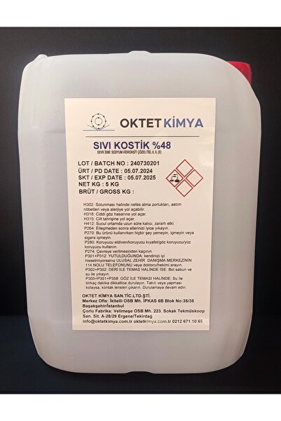 oktet Sıvı Kostik %48'lik S. Hidroksit çözeltisi 5 KG.