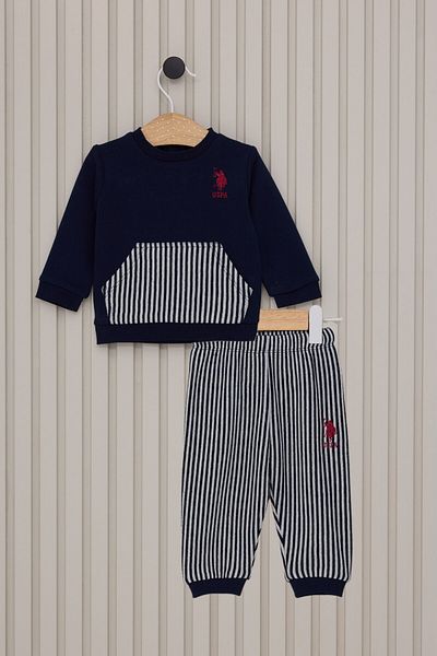 U.S. Polo Assn. طقم أطفال مكون من قطعتين باللون الأزرق الداكن