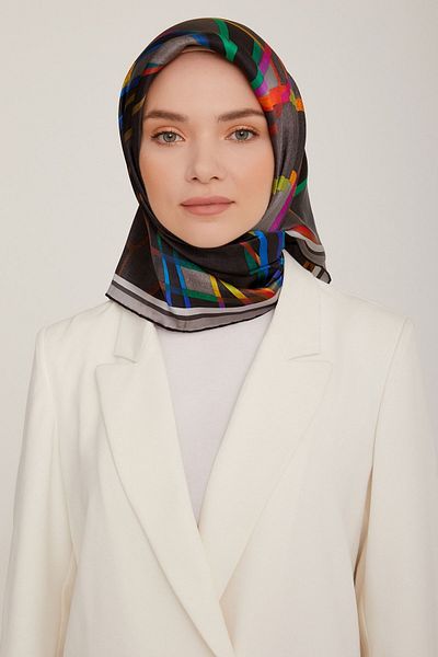 Armine Eșarfă de mătase Sura afumat verde albastru violet 8843-s07