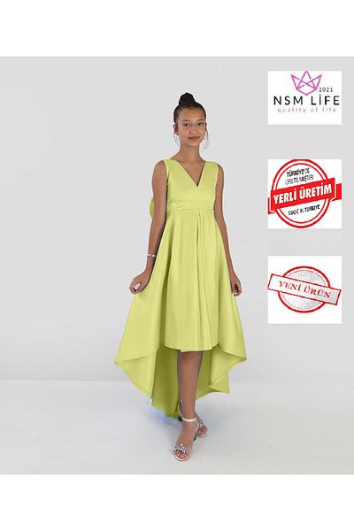 2021 NSM LİFE quality of life Girls Asymmetrical Gold Wrap Dress - for Birthday and Graduation Party