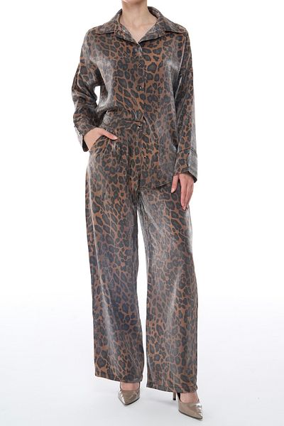 Deep Design Victoria Brown Leopard Patterned Trousers and Shirt Set