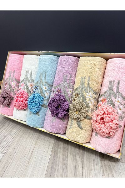 AYHANHOME Комплект кухненски кърпи от 6 части - 30x50 ръчно изработени цветя, бродирани