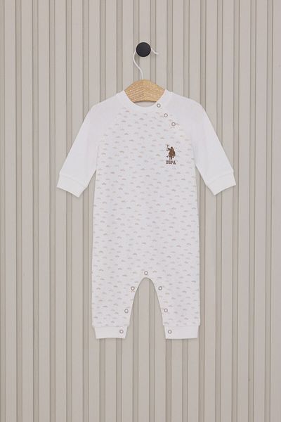 U.S. Polo Assn. Baby Boy Cream Jumpsuit - with Booties