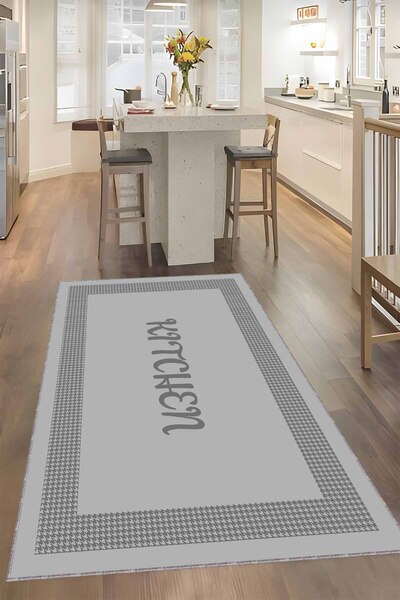 Viva Home Gri Kaymaz Tabanlı Kitchen Yazan Mutfak Halısı Yolluk VH106