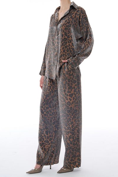 Deep Design Victoria Brown Leopard Patterned Trousers and Shirt Set