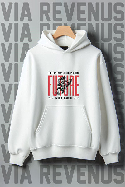 Vordevia Bela Sa kapuljačom Future Štampano široka majica - 3 niti Sh Čupkani...